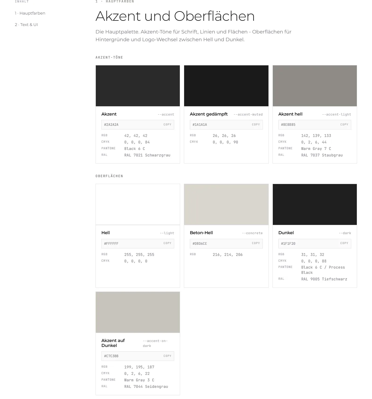 Brand-Datenbank - Farbsystem, live