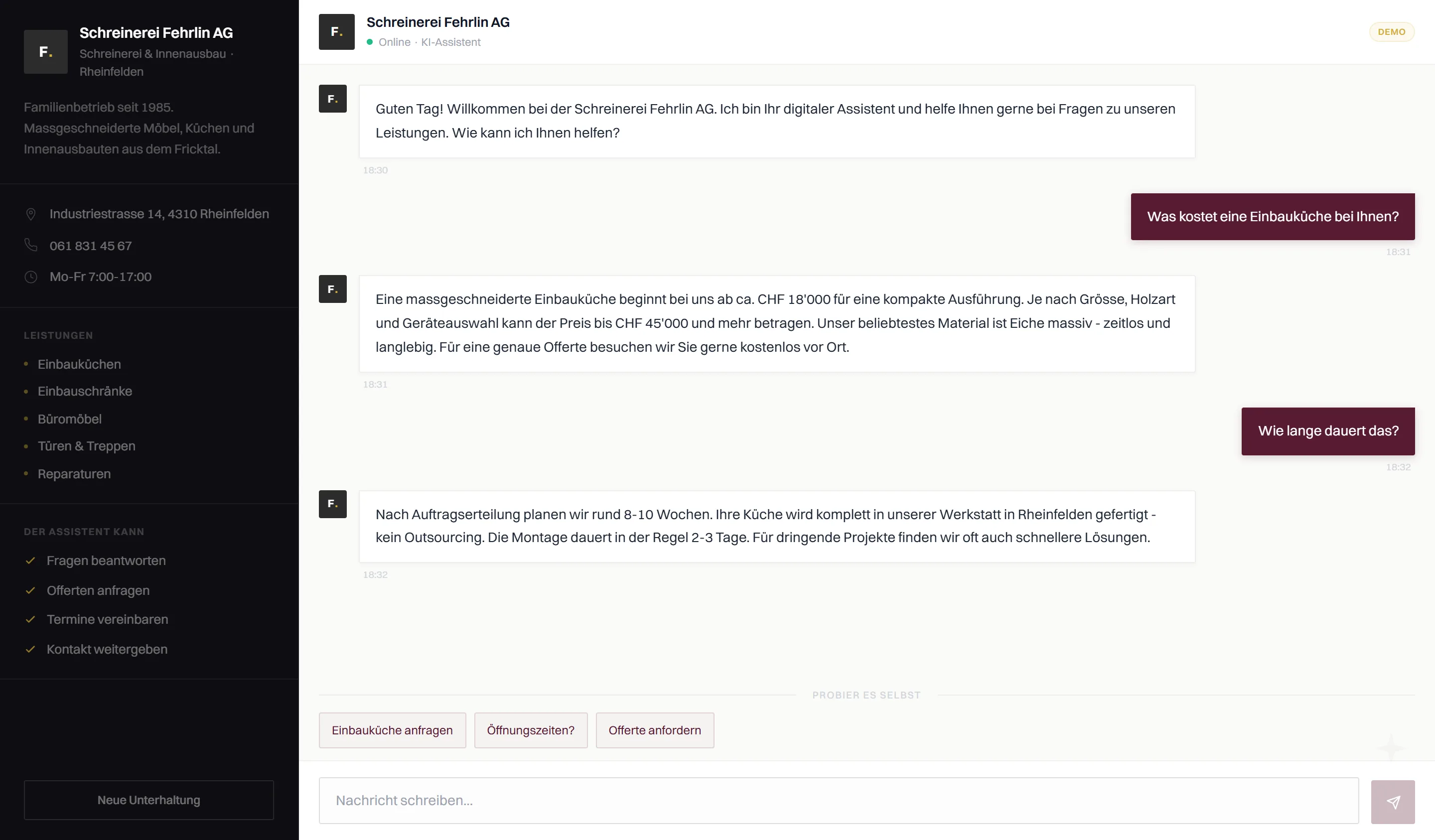 Kundenfragen beantwortet die Website selbst